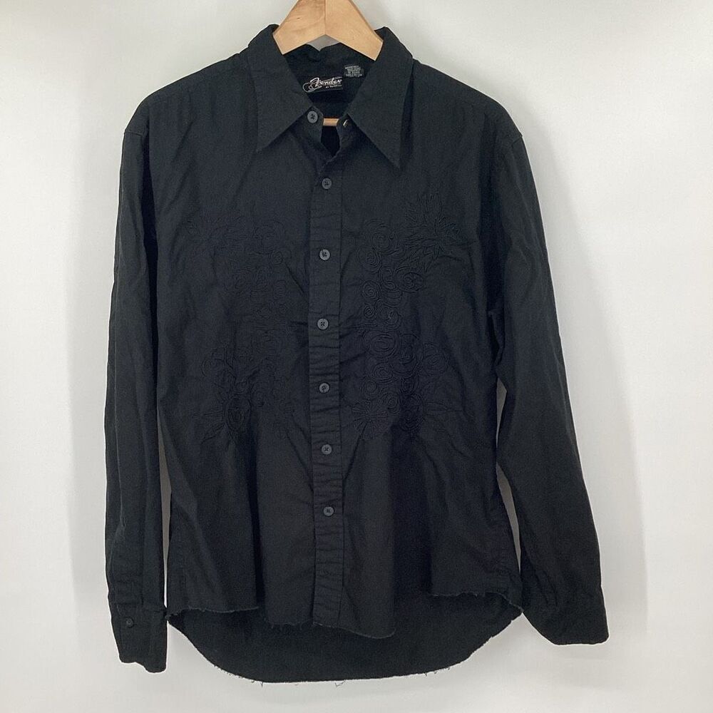 Men's Fender by DaVinci Long Sleeved Black on Black Embroidered Button‎ Shirt